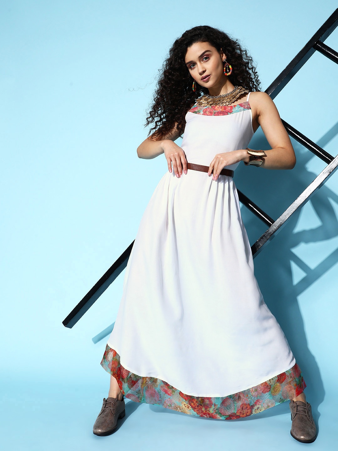 

InWeave Woman Solid Organza Border Maxi Dress, White