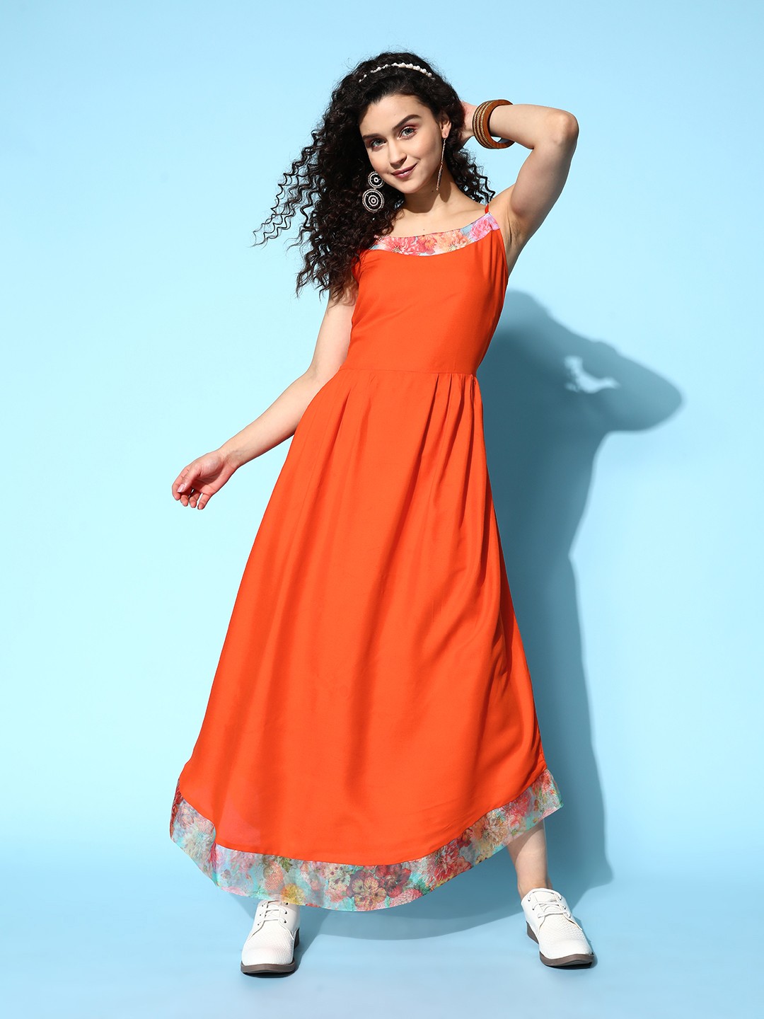 

InWeave Women Solid Organza Border Maxi, Orange
