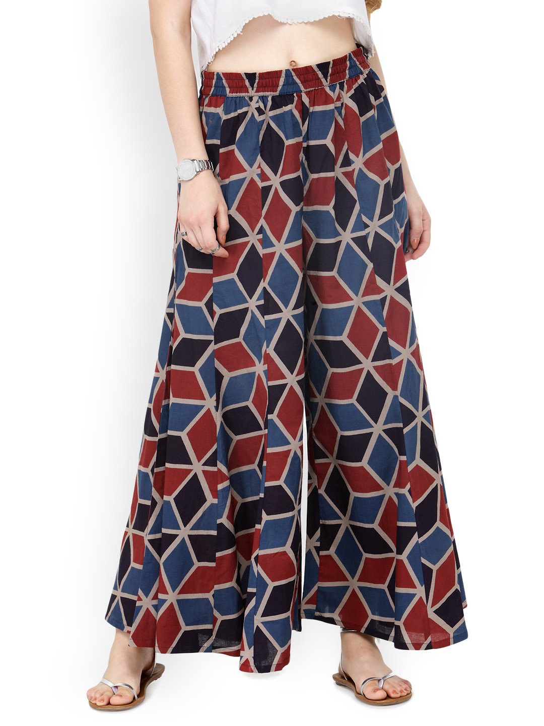 

Varanga Women Multicoloured Geometric Print Wide Leg Palazzos, Multi
