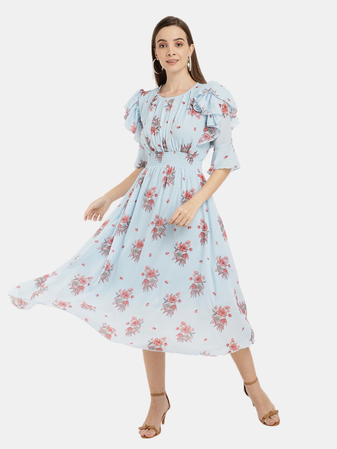 

V-Mart Floral Midi Cotton Dress, Blue