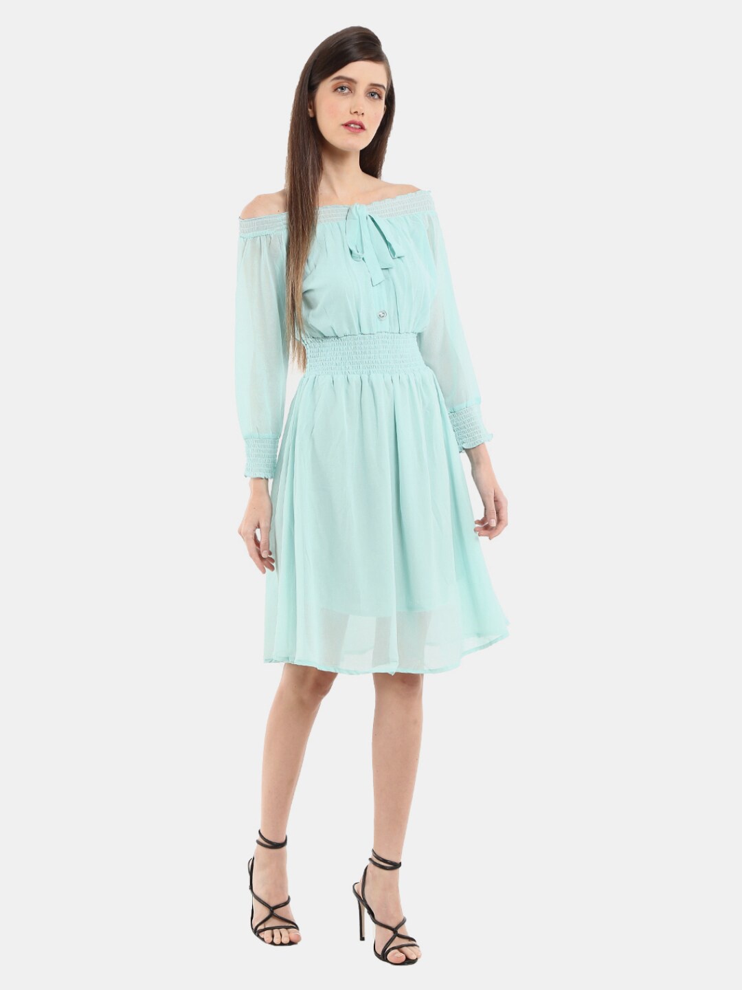 

V-Mart Off-Shoulder Cotton Dress, Green