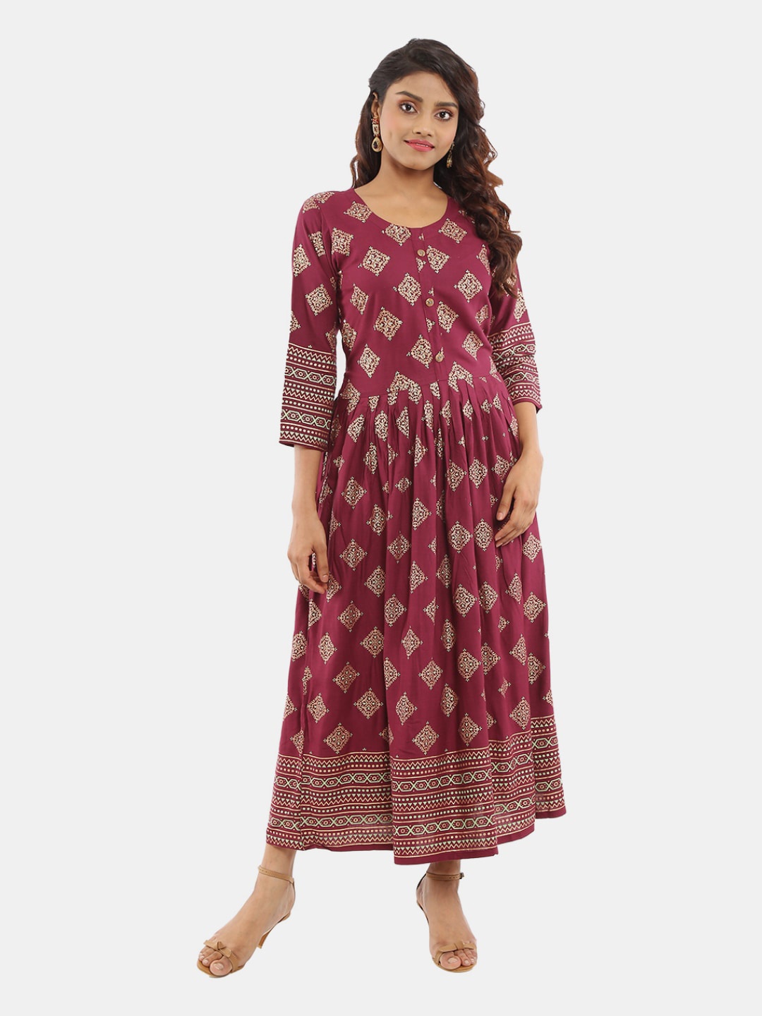

V-Mart Ethnic Motifs Printed Maxi Dress, Maroon