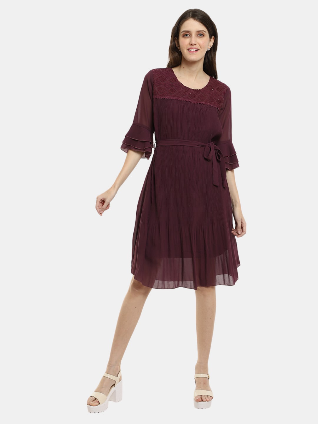 

V-Mart Women Cotton Fit & Flare Dress, Purple