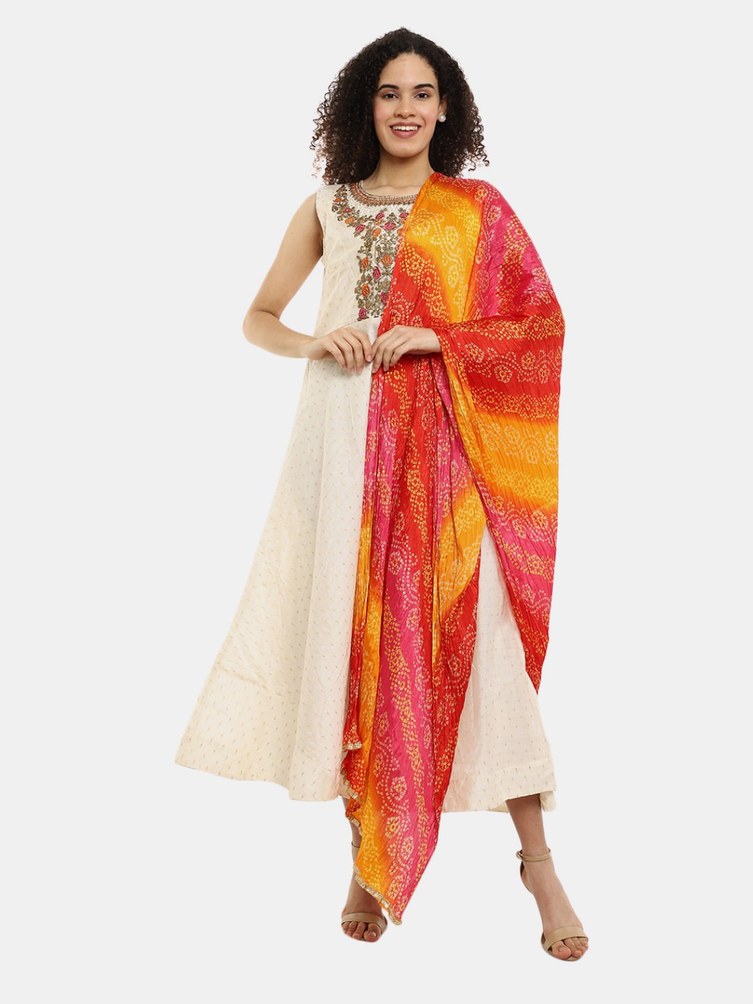 

V-Mart Ethnic Motifs A-Line Ethnic Maxi Dress, Off white