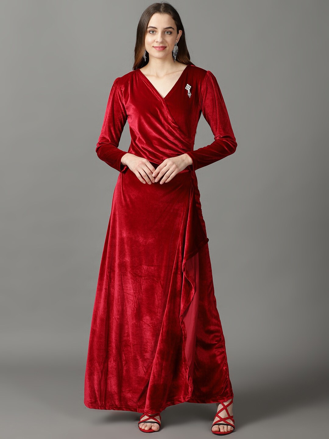 

SHOWOFF V Neck Maxi Dress, Red