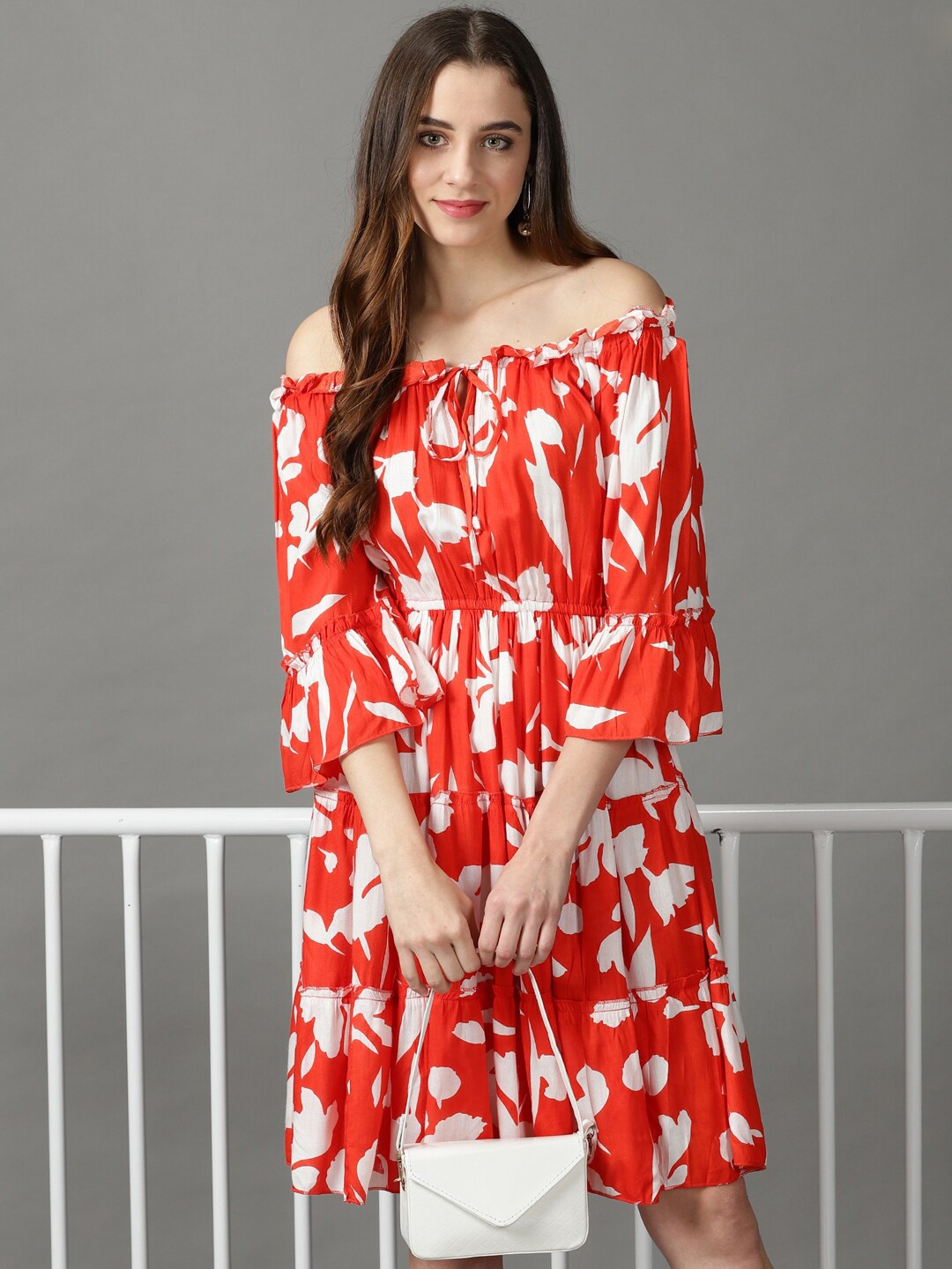

SHOWOFF Floral Printed Off-Shoulder Dress, Orange