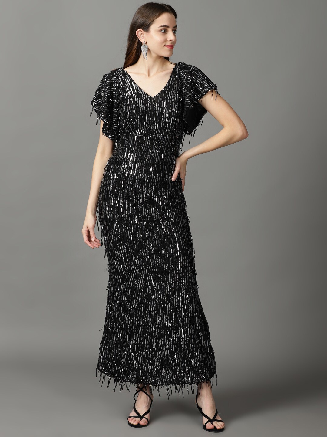 

SHOWOFF Embellished Sheath Maxi Dress, Black