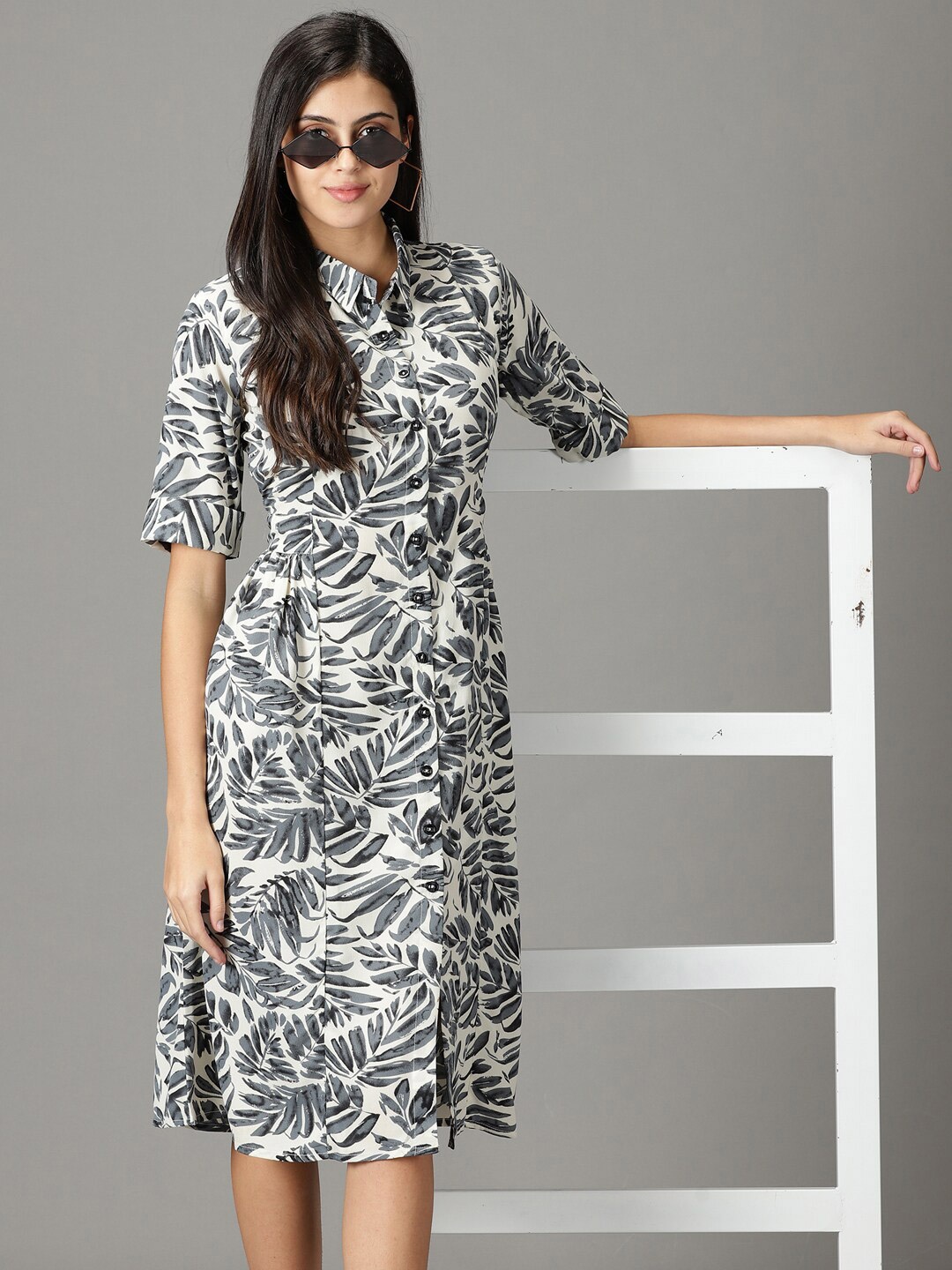 

SHOWOFF Tropical Crepe A-Line Dress, Off white