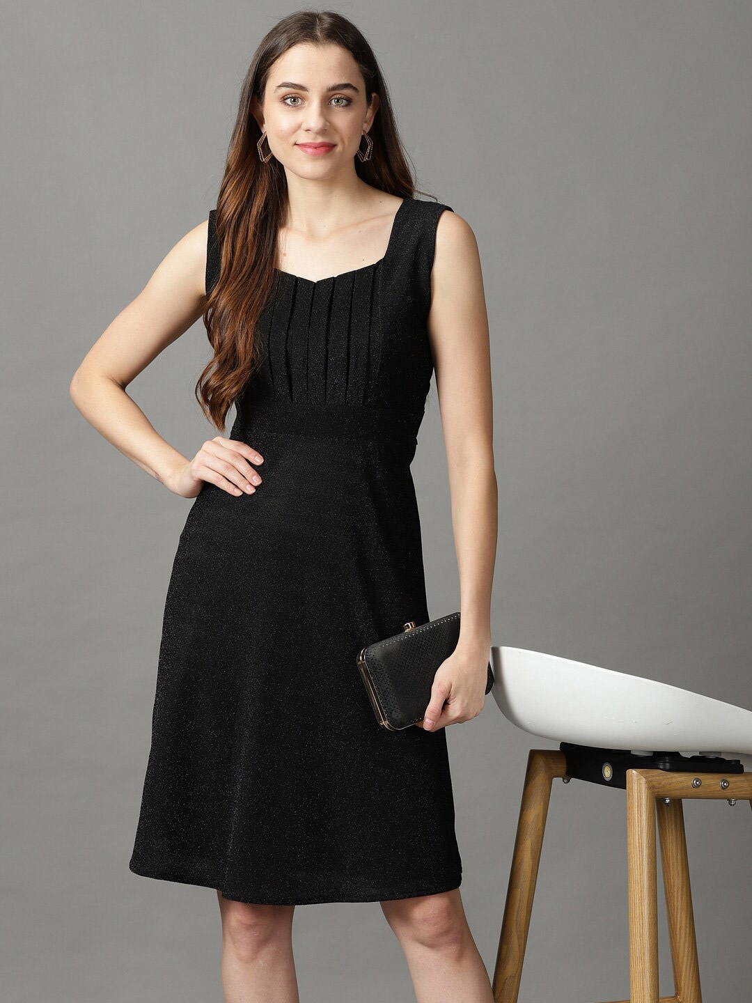 

SHOWOFF Sweetheart Neck Fit & Flare Dress, Black