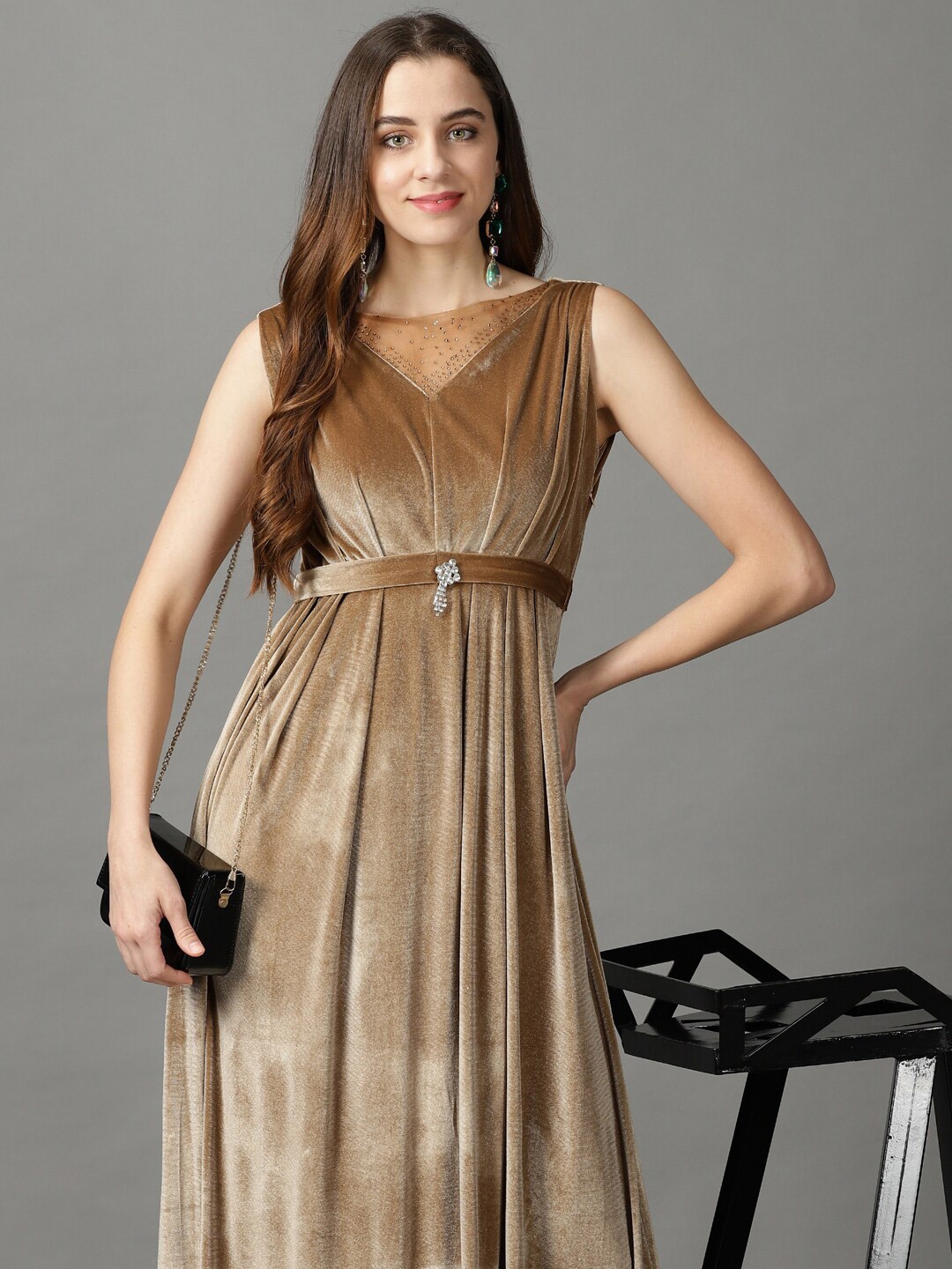 

SHOWOFF Round Neck Maxi Dress, Beige