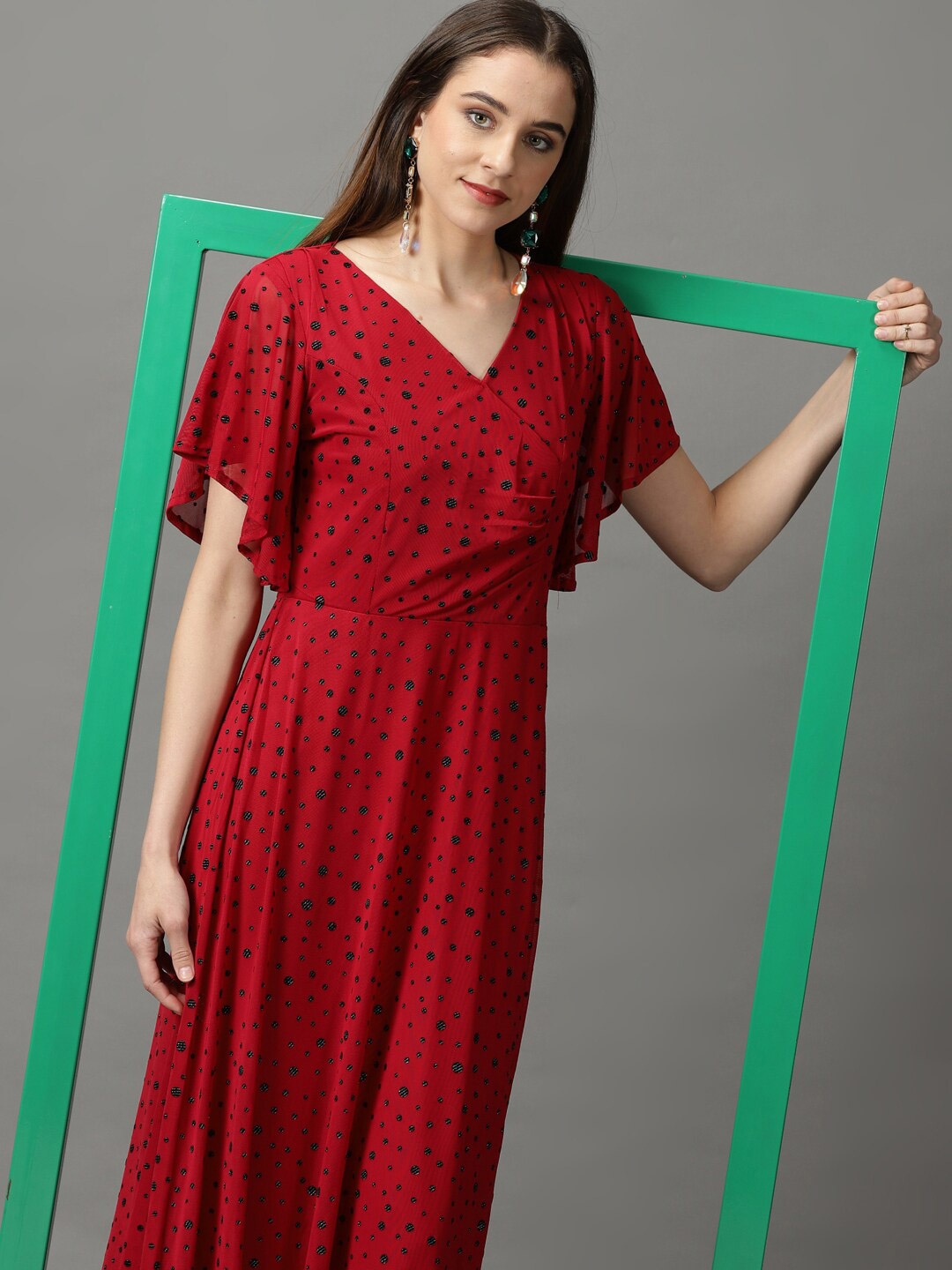 

SHOWOFF Geometric Printed Wrap Maxi Dress, Burgundy