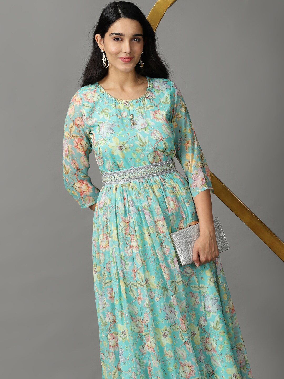 

SHOWOFF Floral Printed Midi Fit & Flare Dress, Sea green