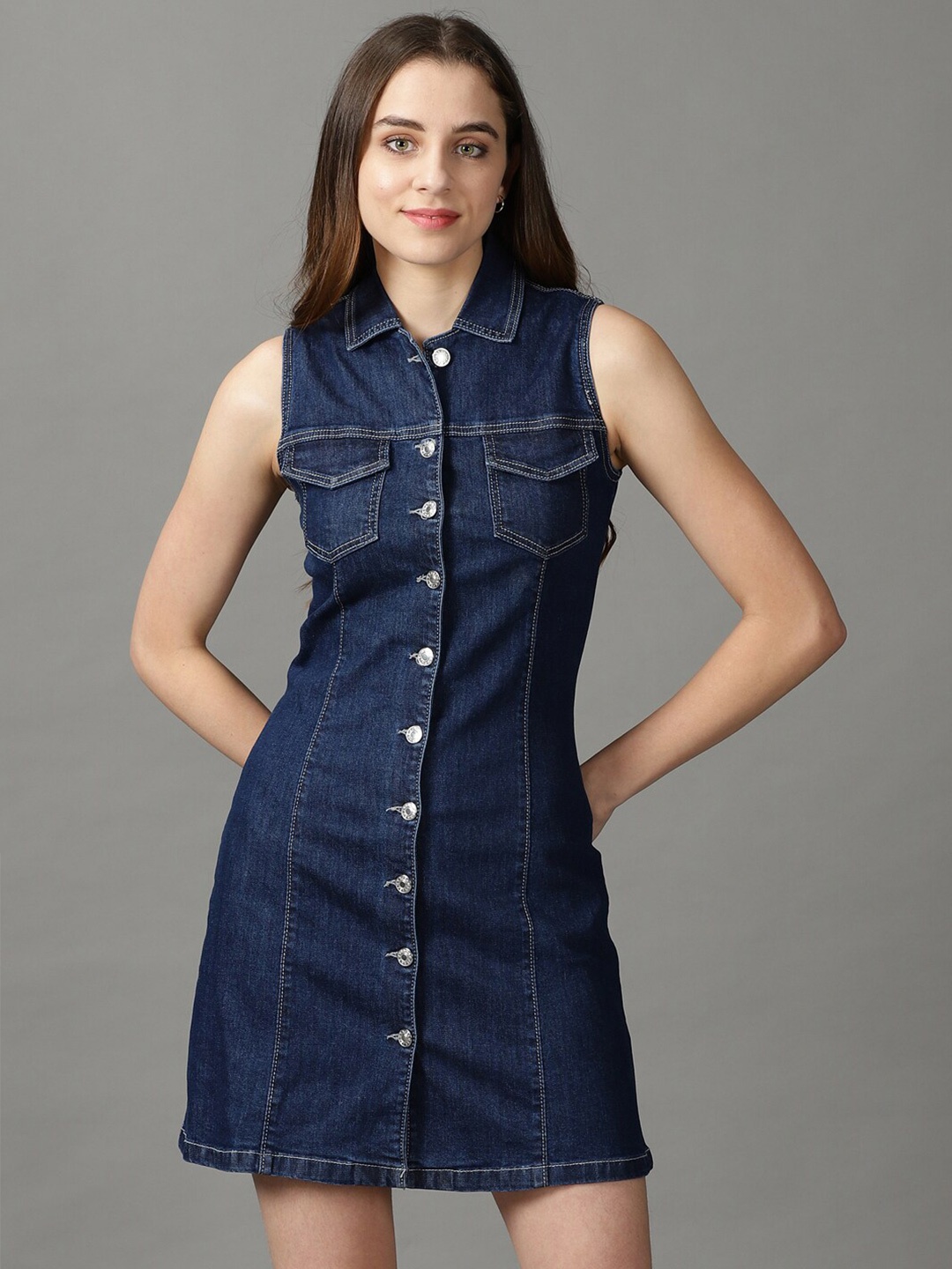 

SHOWOFF Women Denim A-Line Dress, Navy blue