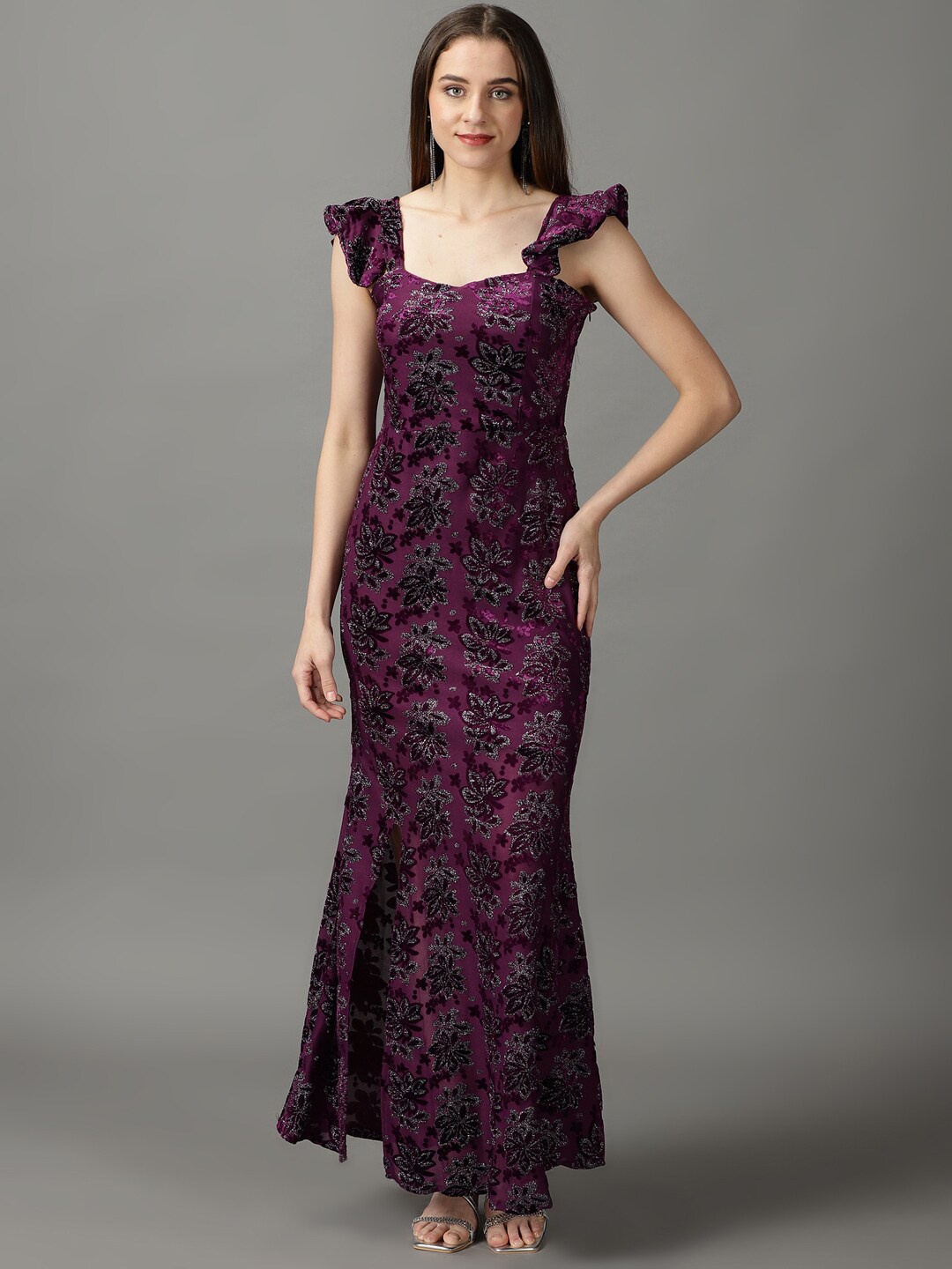 

SHOWOFF Floral Embellished Sheath Midi Dress, Purple