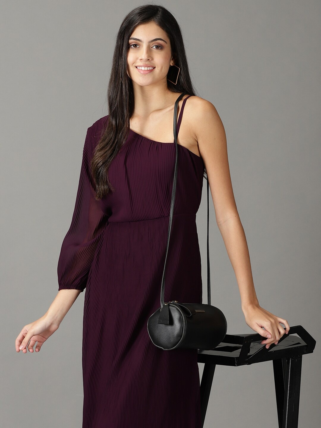 

SHOWOFF One Shoulder Midi Fit & Flare Dress, Purple