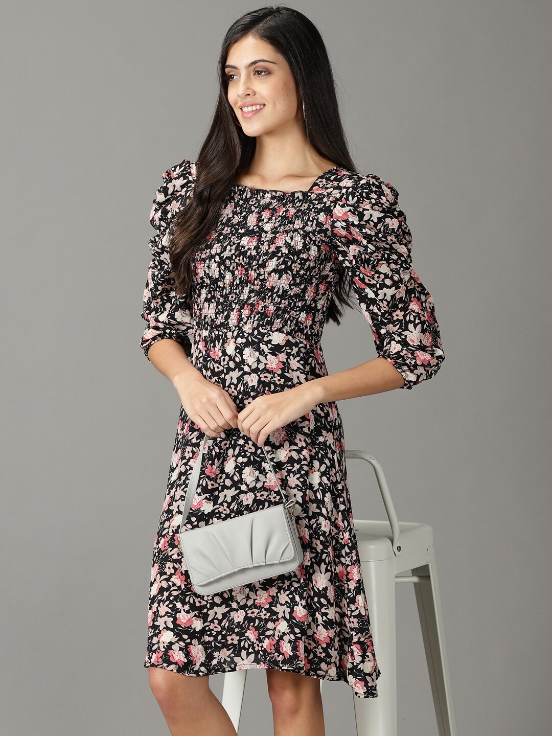 

SHOWOFF Floral A-Line Dress, Black