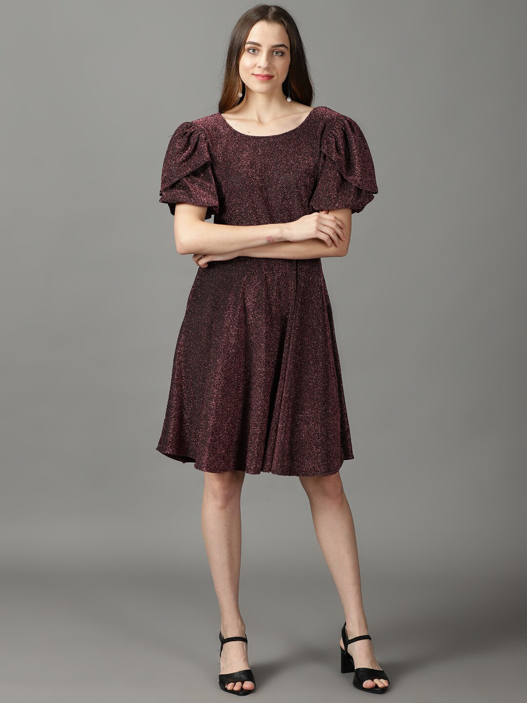 

SHOWOFF Round Neck A-Line Dress, Magenta