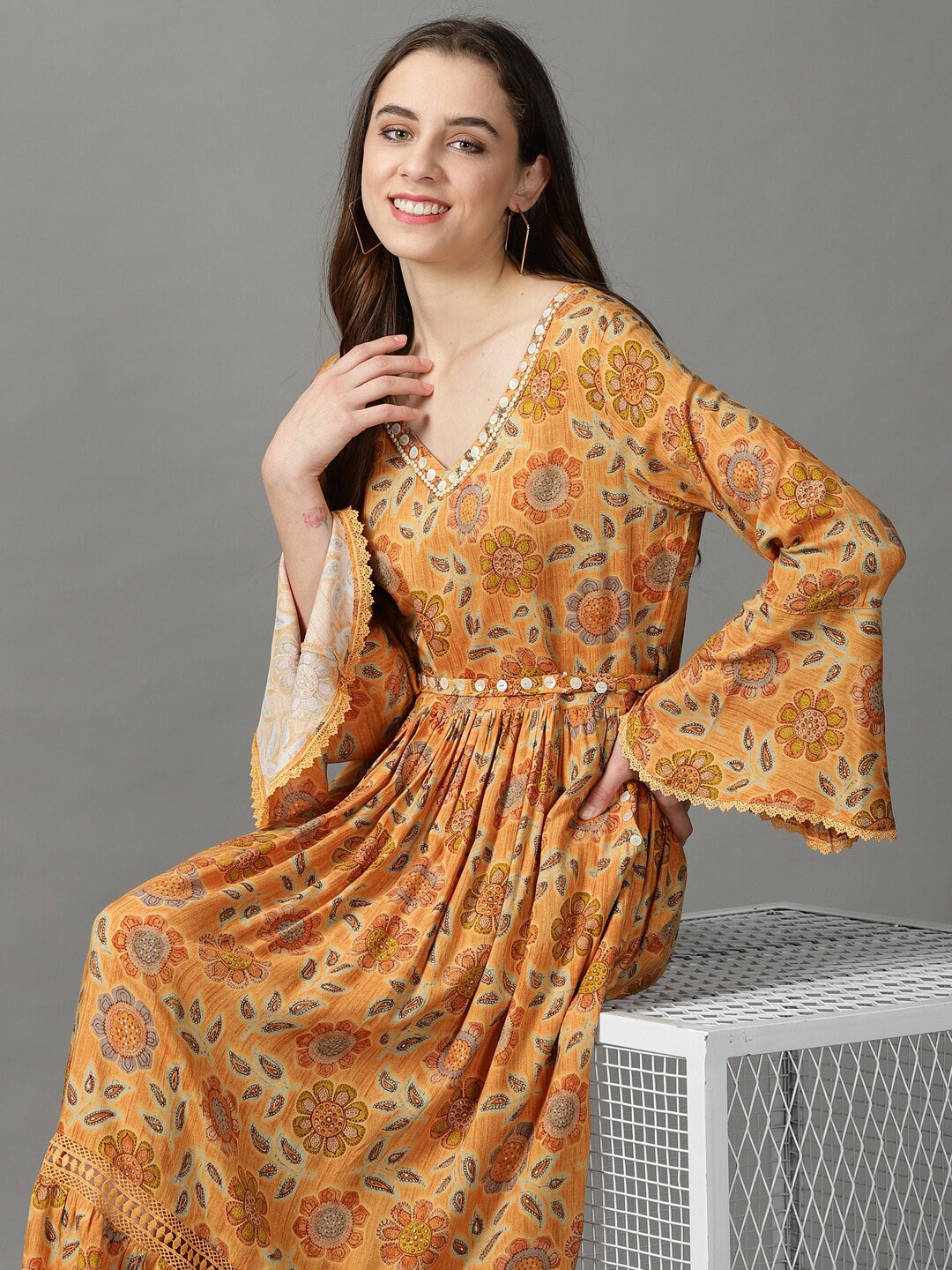 

SHOWOFF Floral Printed Maxi Dress, Mustard