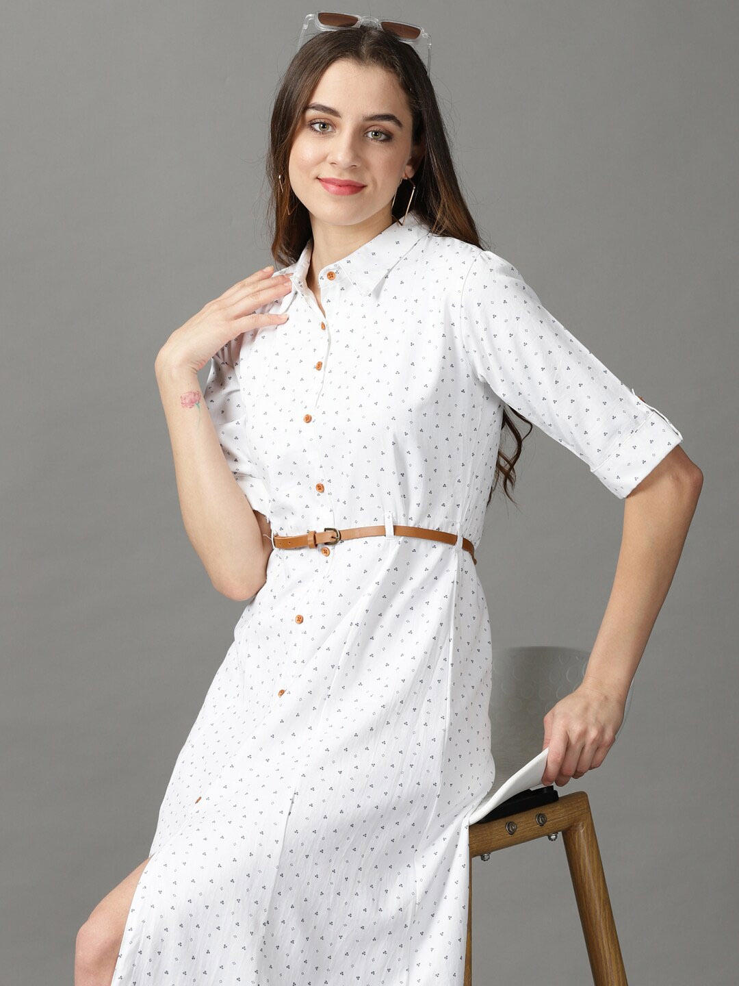 

SHOWOFF Shirt Collar Midi Dress, White
