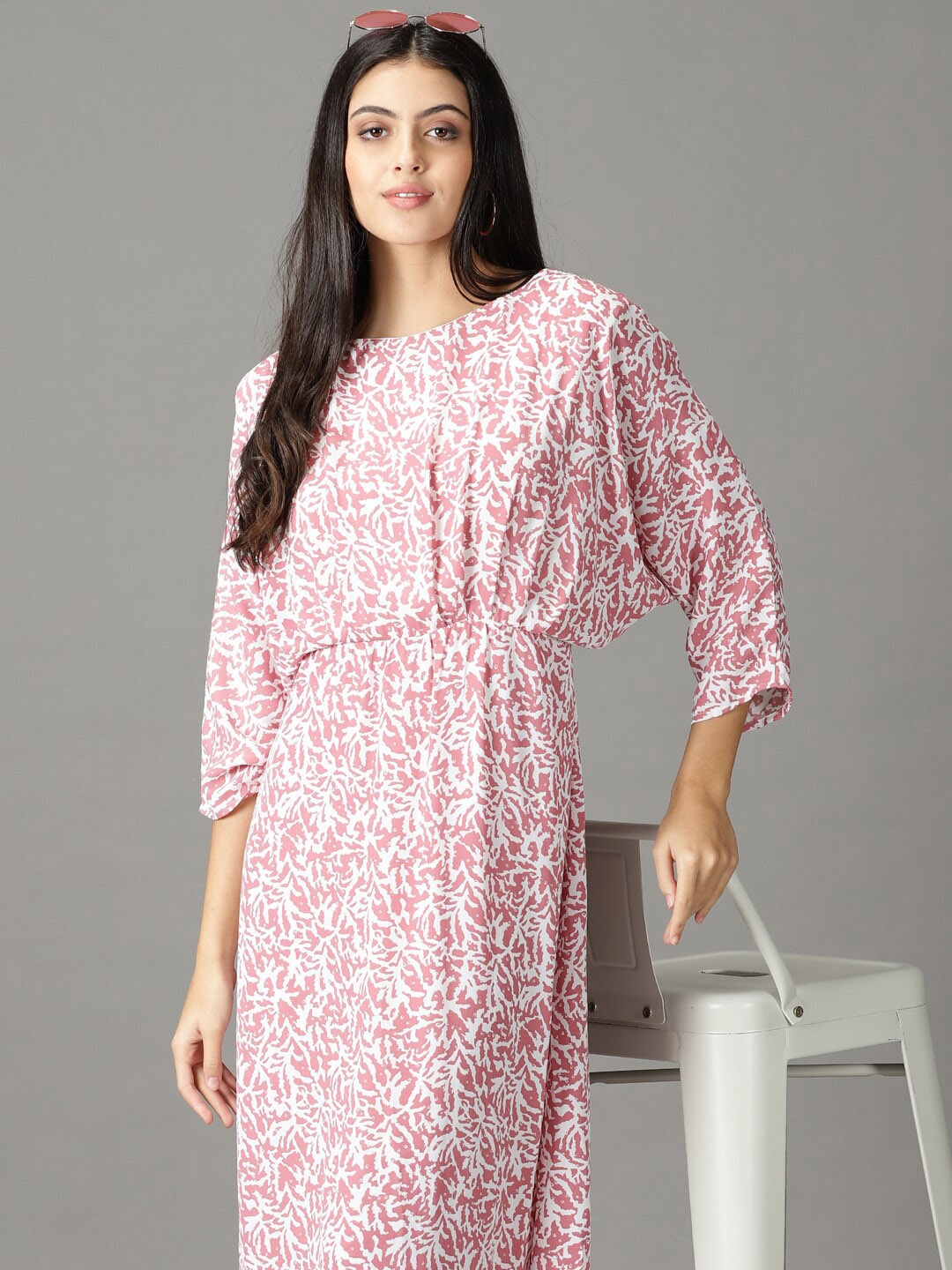 

SHOWOFF Abstract Printed A-Line Dress, Pink