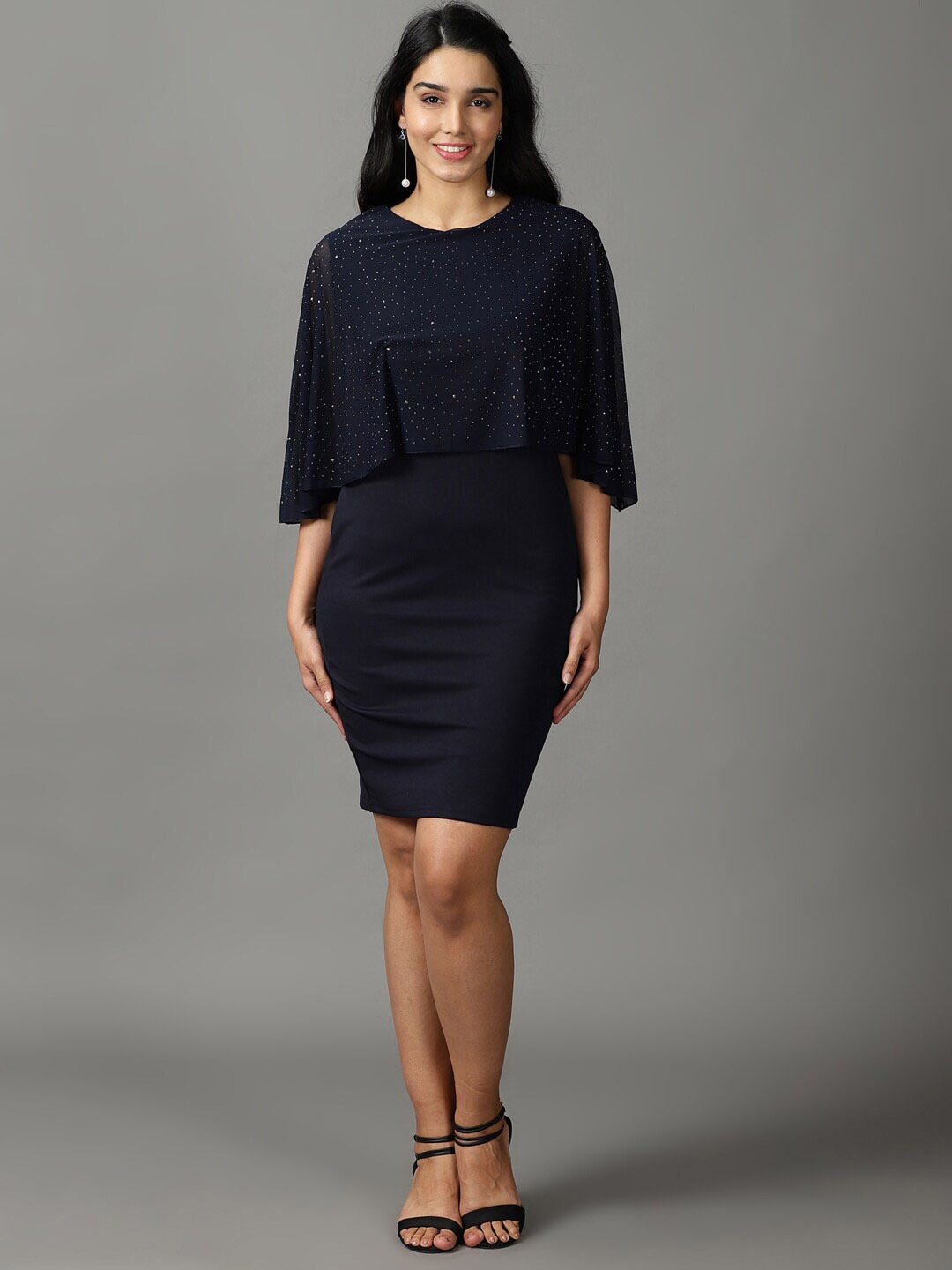 

SHOWOFF Round Neck Sheath Dress, Navy blue