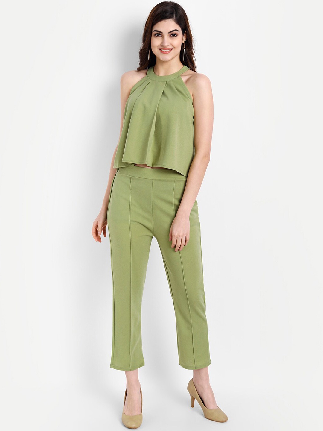 

BROADSTAR Women Halter Neck Top with Trousers Co-Ords, Green