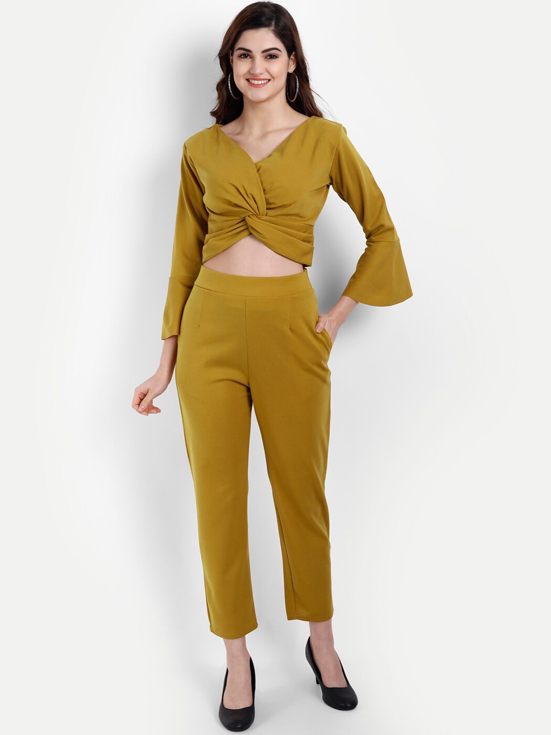 

BROADSTAR Women Top With Trouser Co-Ords Set, Mustard