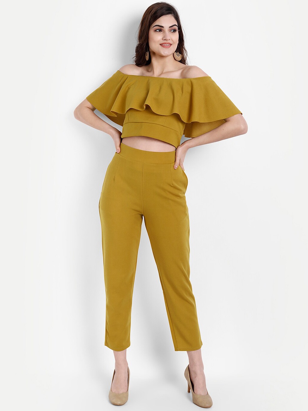 

BROADSTAR Women Top With Trouser Co-Ords Set, Mustard