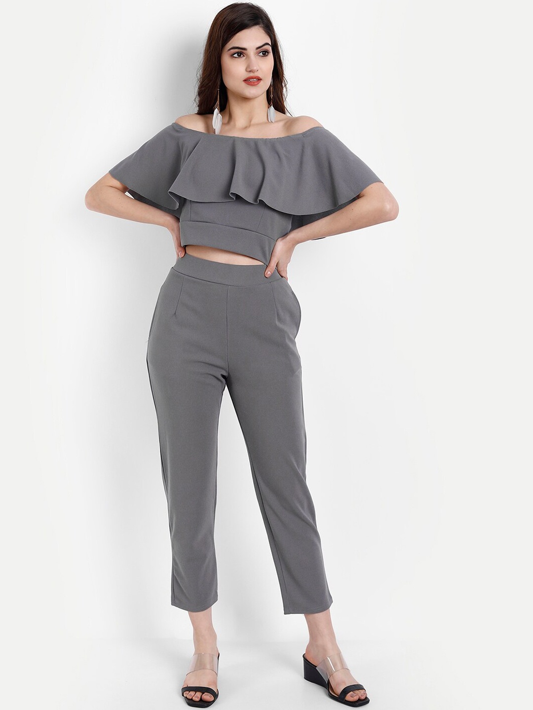 

BROADSTAR Women Top With Trouser Co-Ords Set, Grey