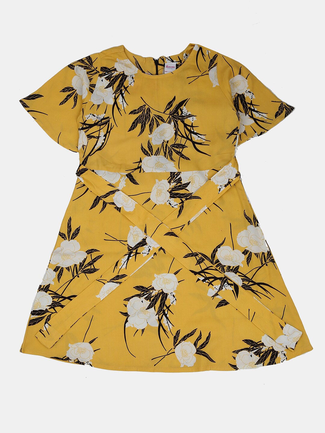 

V-Mart Floral Printed A-Line Round Neck Dress, Mustard