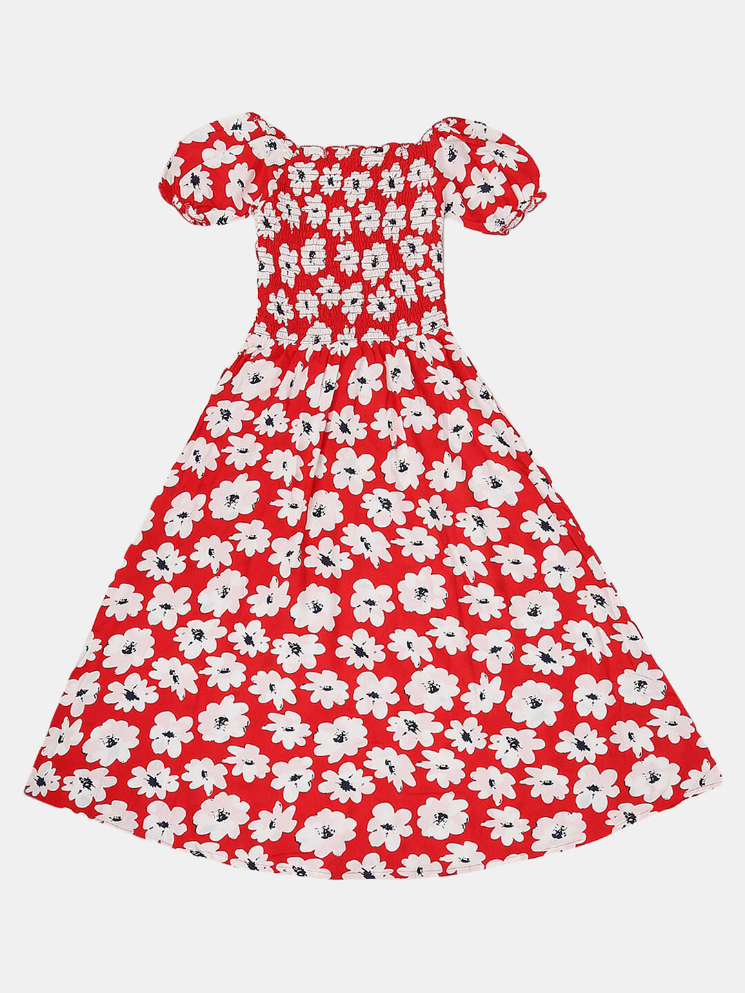 

V-Mart Floral Printed Square Neck Fit And Flare Cotton Dress, Red