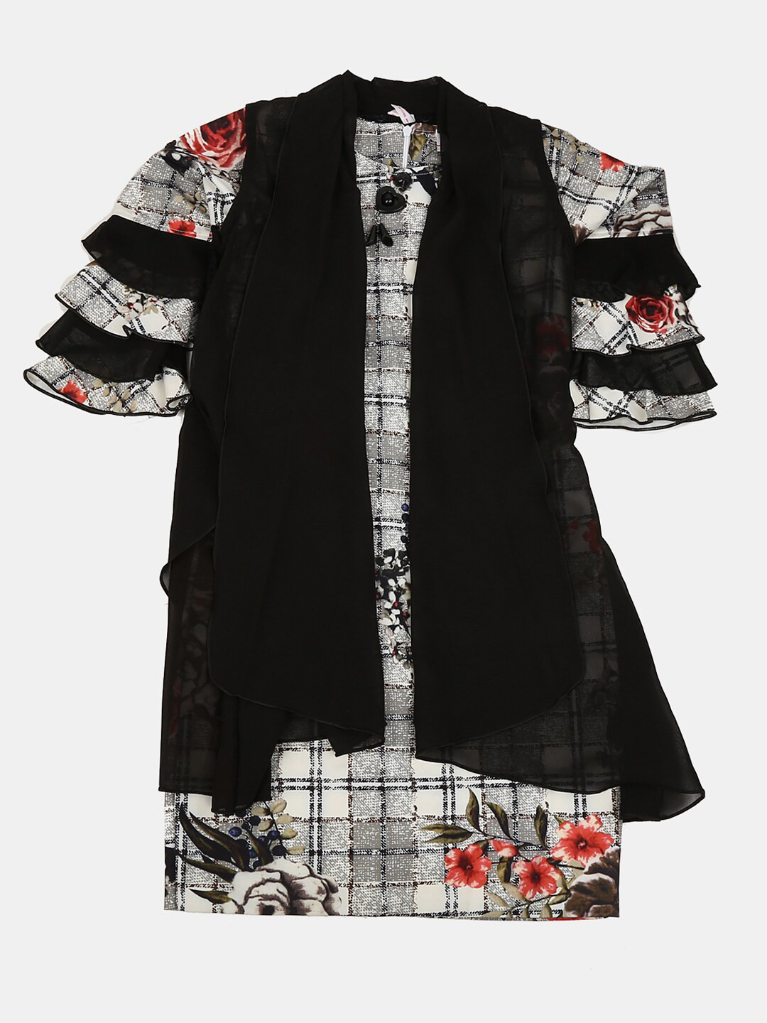 

V-Mart Girls Floral Printed A-Line Cotton Dress, Black