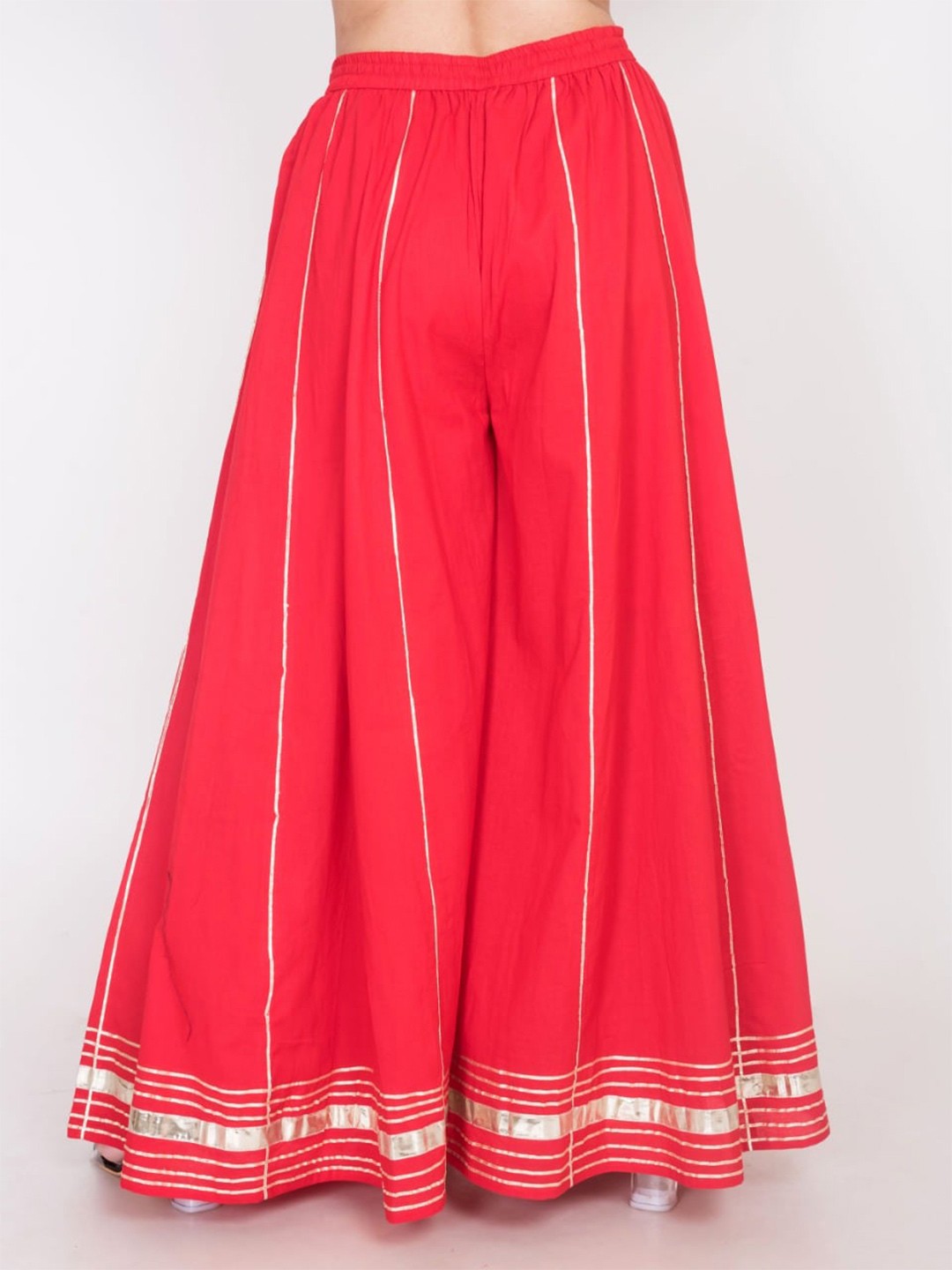 

Swasti Women Striped Flared Lace Palazzos, Red