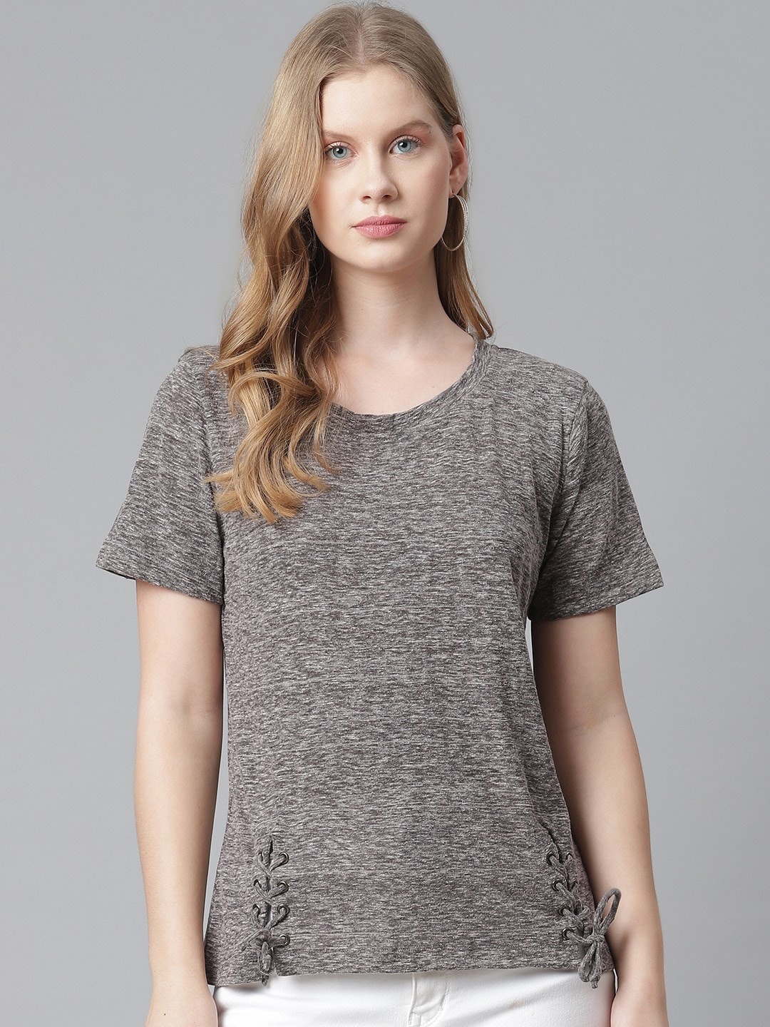 

RIVI Grey Cotton Top, Grey melange