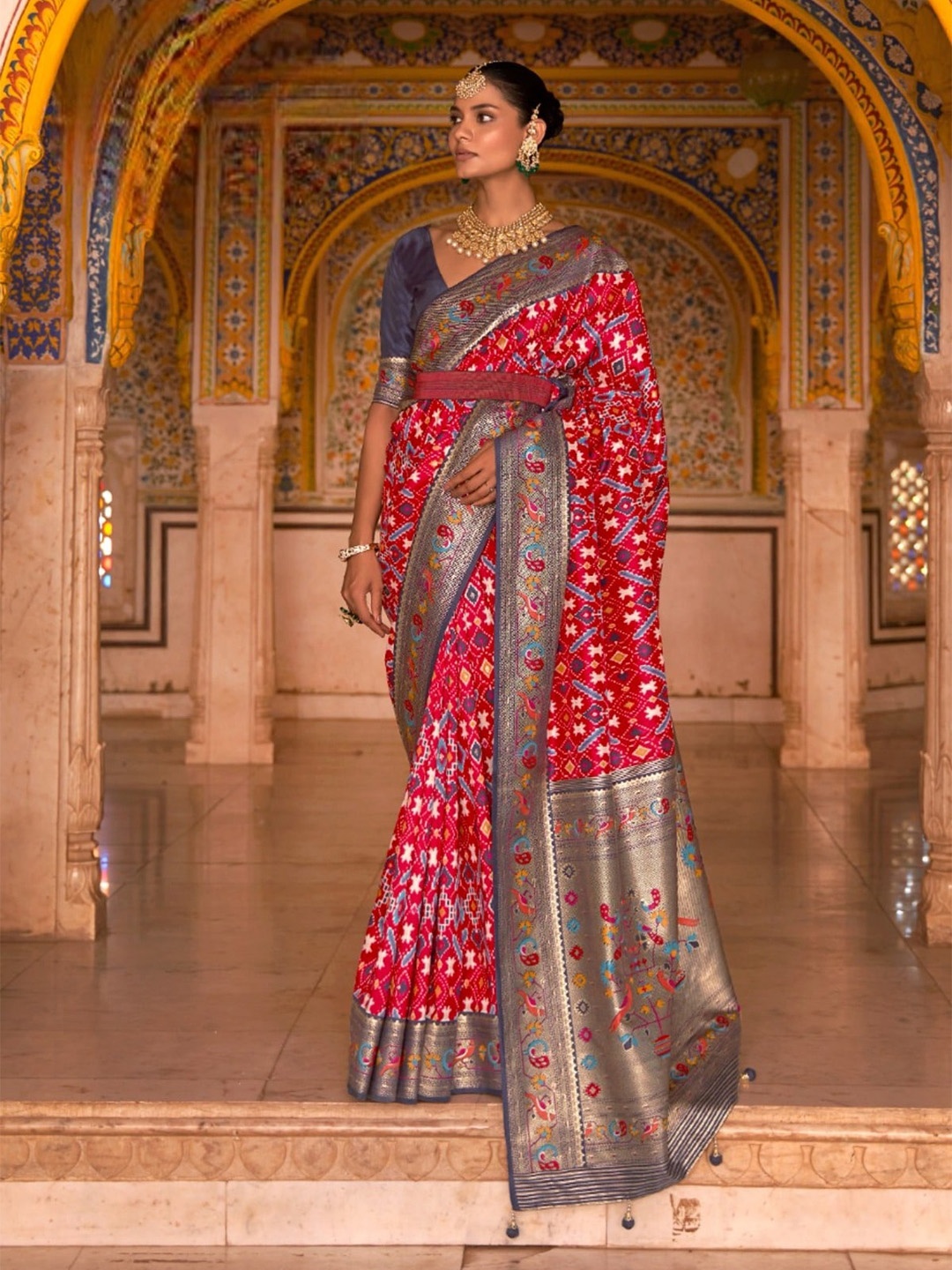 

Mitera Woven Design Zari Patola Saree, Red