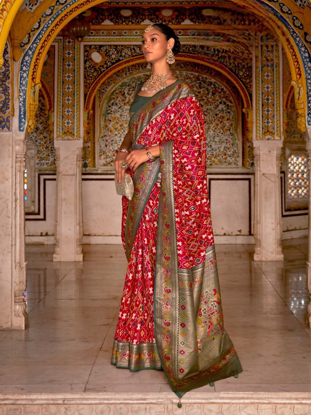 

Mitera Woven Design Zari Patola Saree, Red