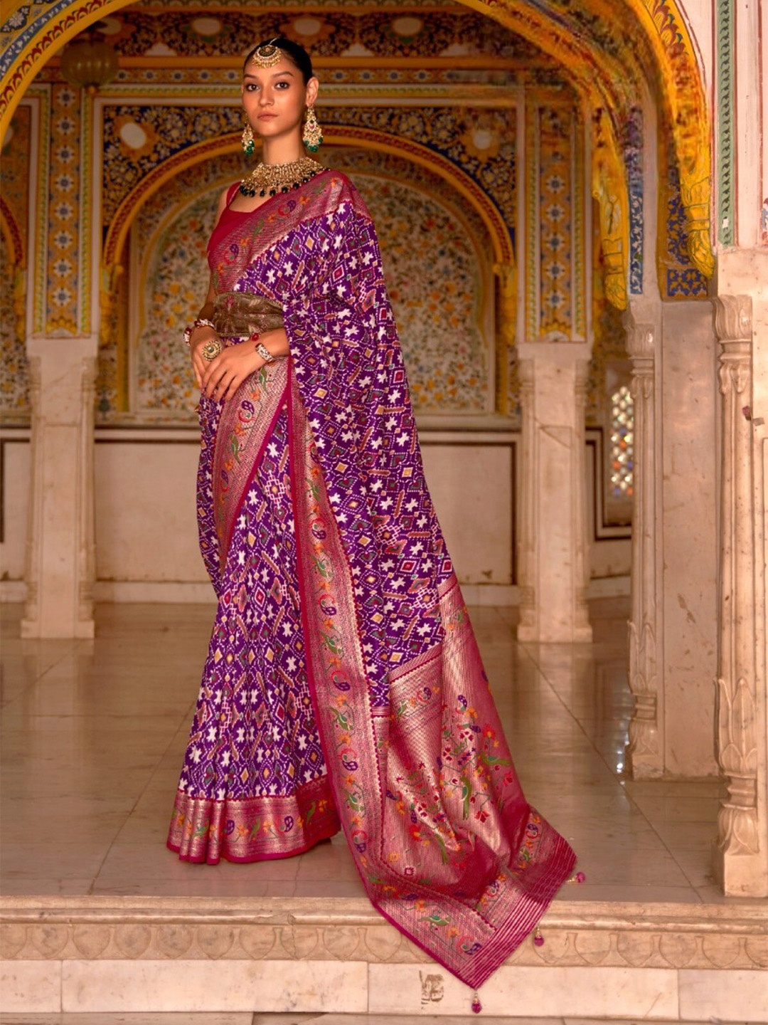 

Mitera Ethnic Motifs Zari Patola Saree, Purple