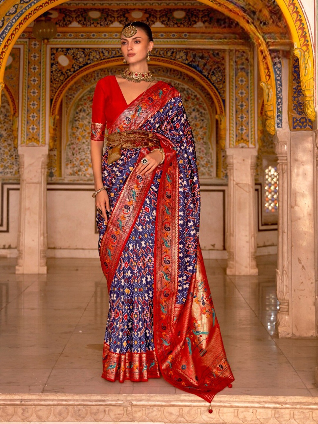 

Mitera Ethnic Motifs Zari Patola Saree, Blue