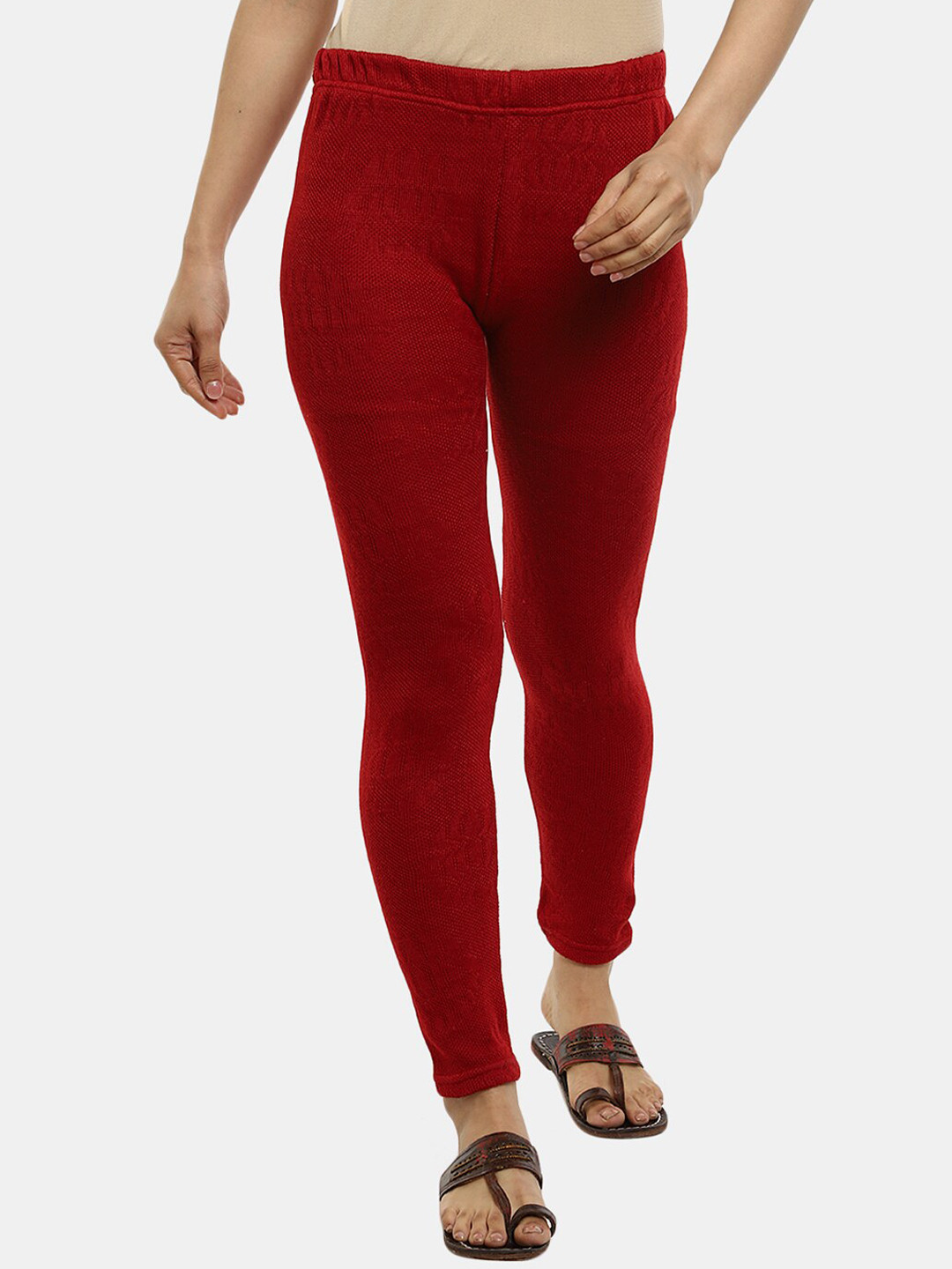 

V-Mart Self Design Acrylic Ankle-Length Leggings, Maroon