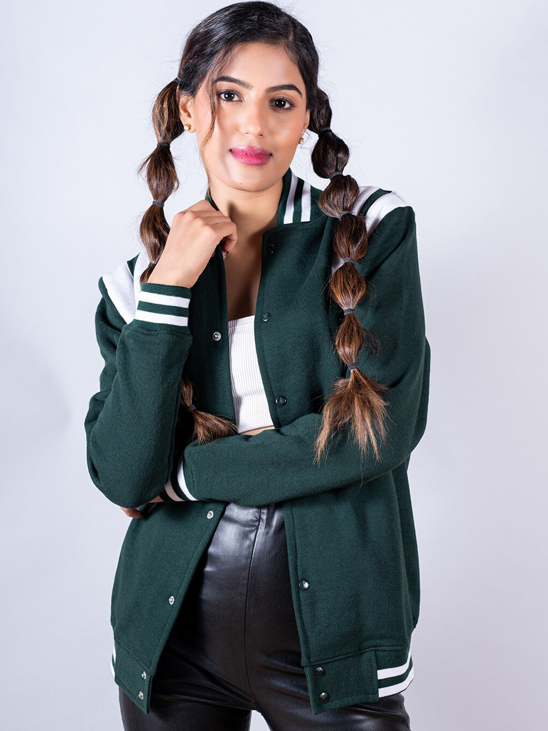 

Tistabene Women Cotton Lightweight Varsity Jacket, Green