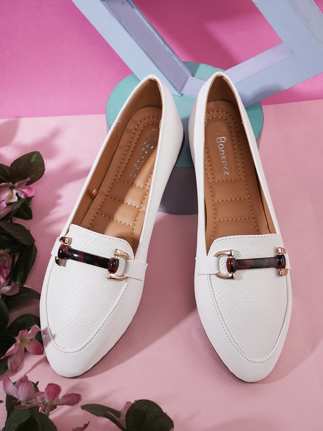 

ICONICS Women Textured Mules with Buckles, White