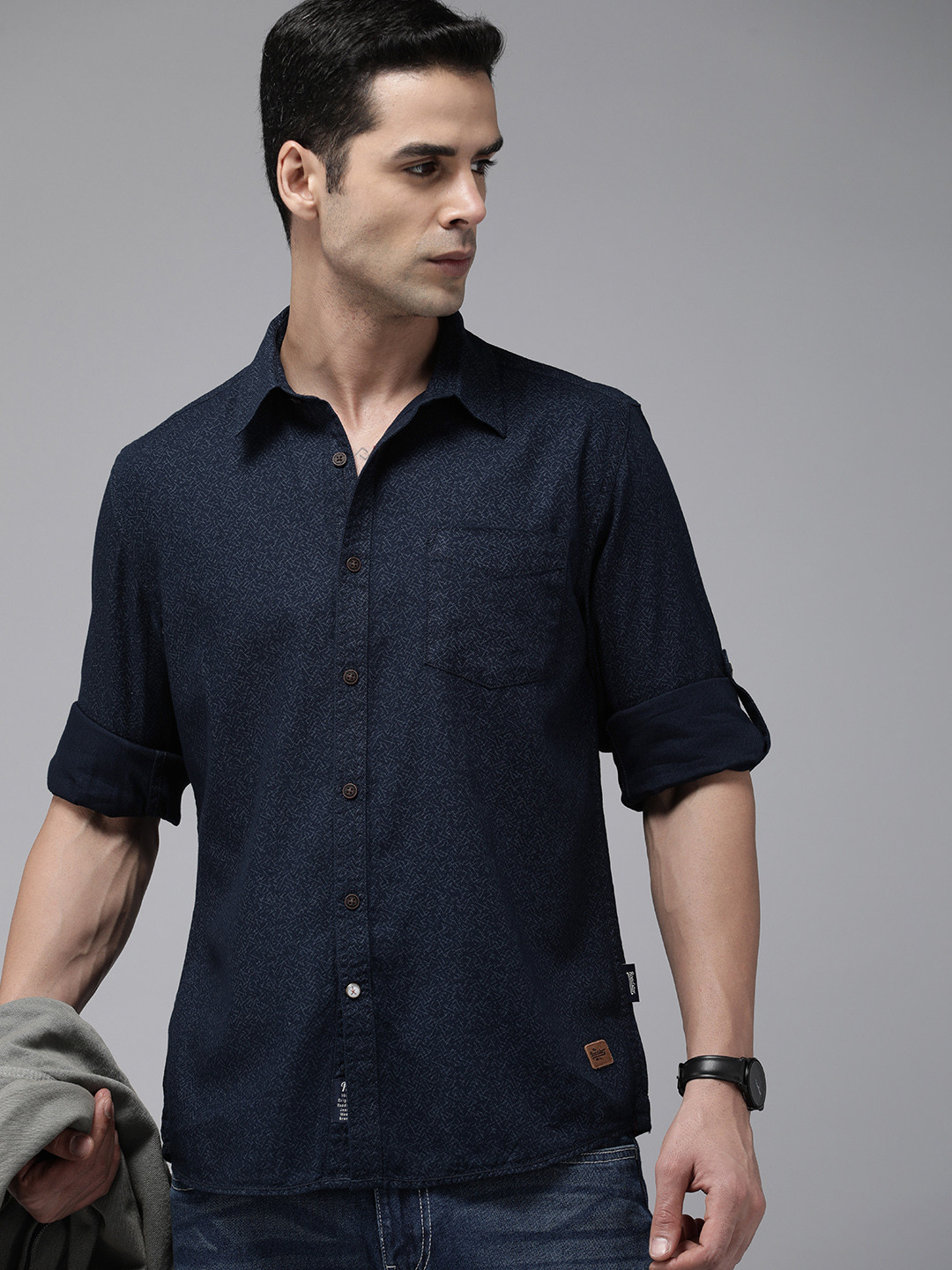 

The Roadster Lifestyle Co. Men Pure Cotton Printed Casual Shirt, Navy blue