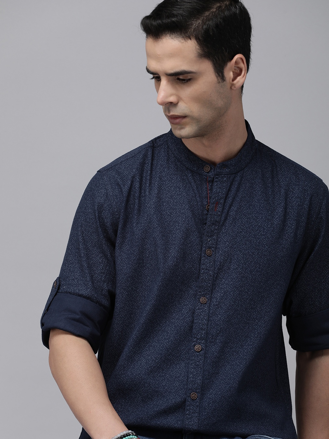 

The Roadster Lifestyle Co. Printed Pure Cotton Casual Shirt, Navy blue