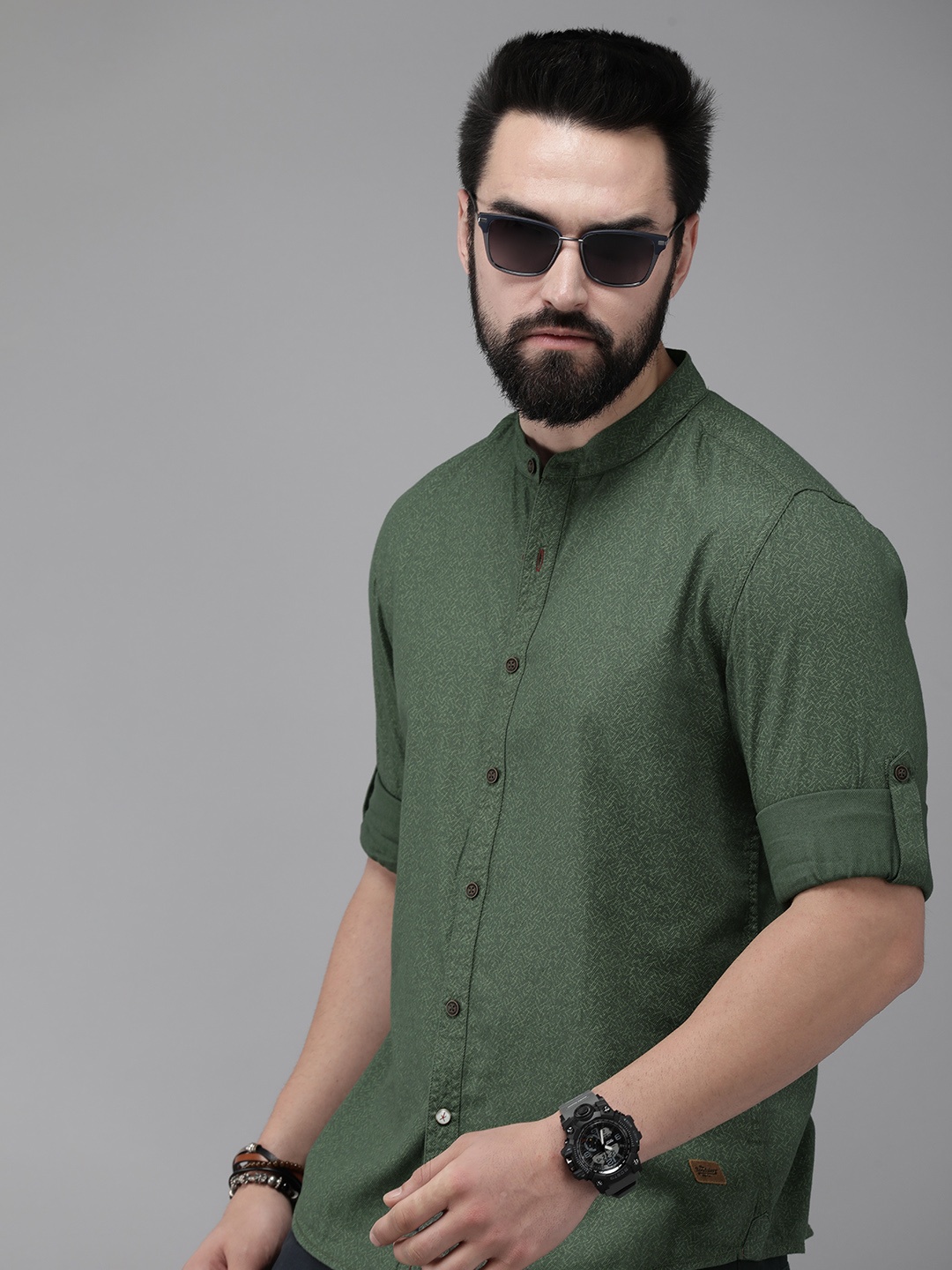 

The Roadster Life Co. Pure Cotton Printed Casual Shirt, Olive