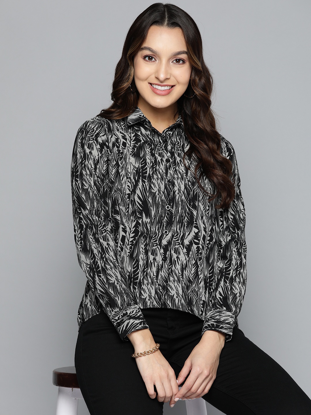 

HERE&NOW Women Comfort Printed Casual Shirt, Black