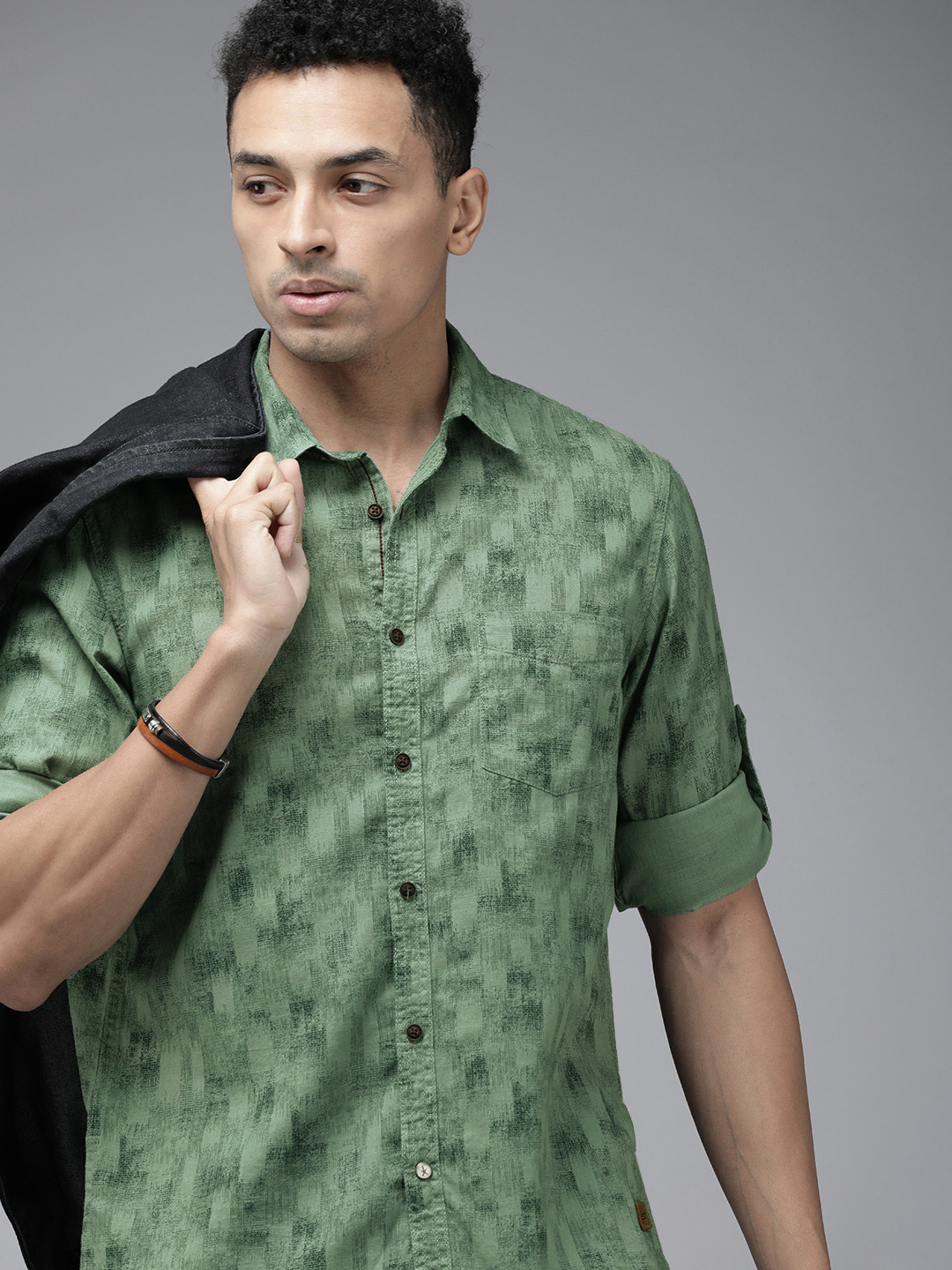 

The Roadster Life Co. Abstract Printed Pure Cotton Casual Shirt, Green