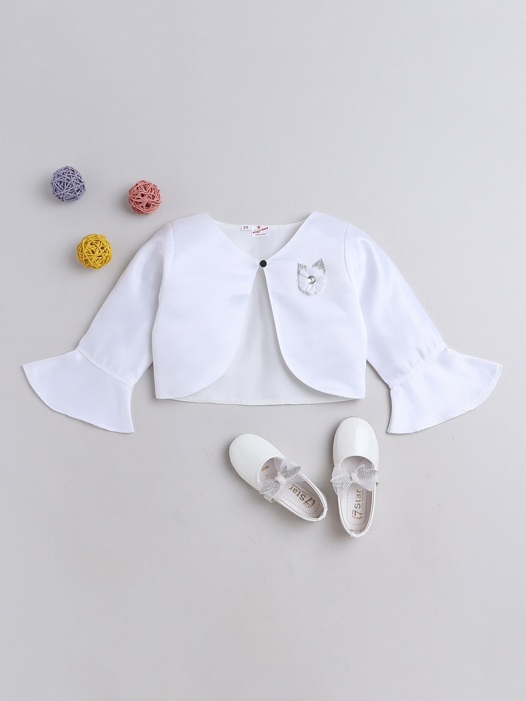 

The Magic Wand Kids Girls Embellished Button Shrug, White