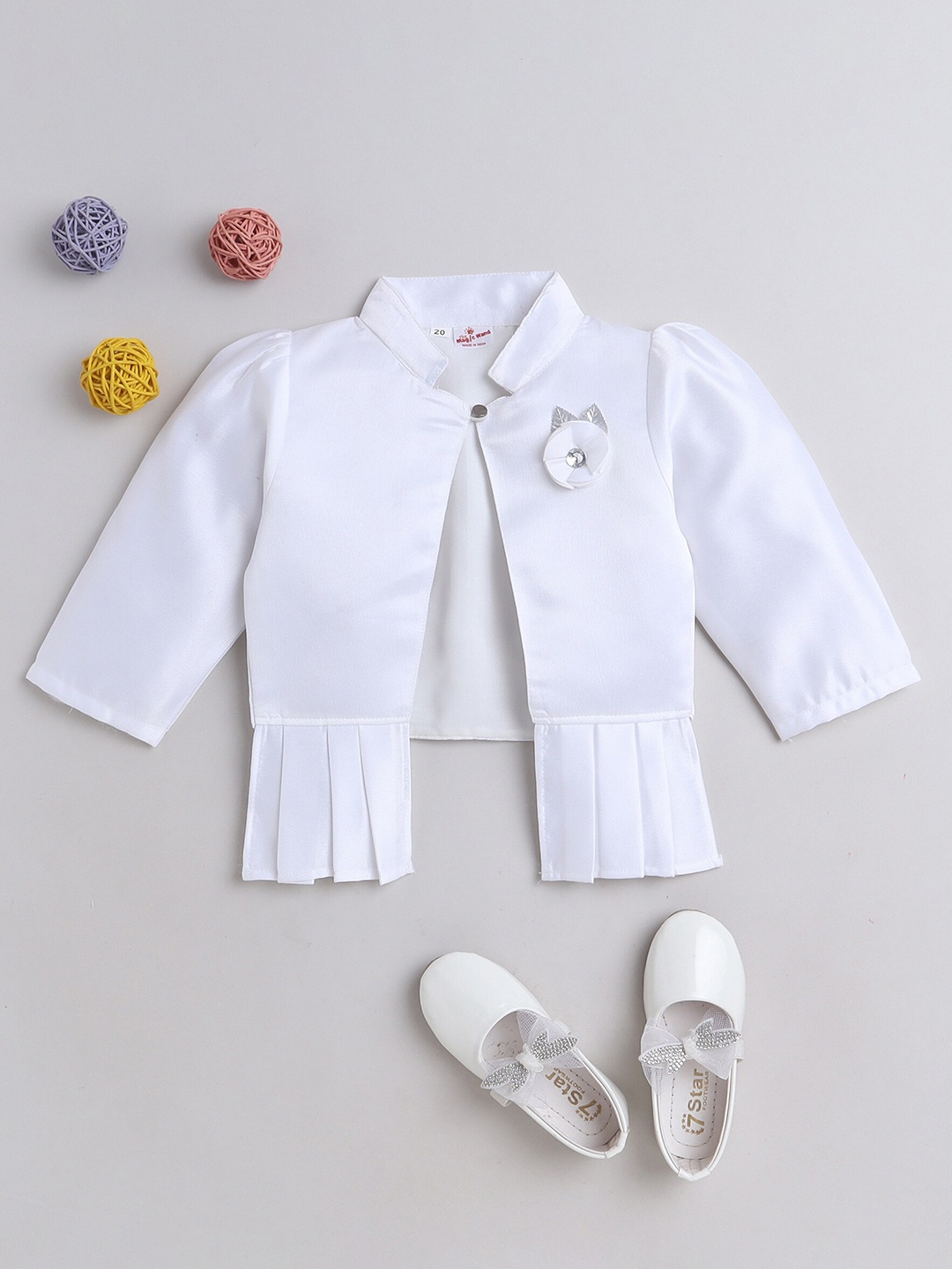 

The Magic Wand Kids Girls Embellished Button Shrug, White