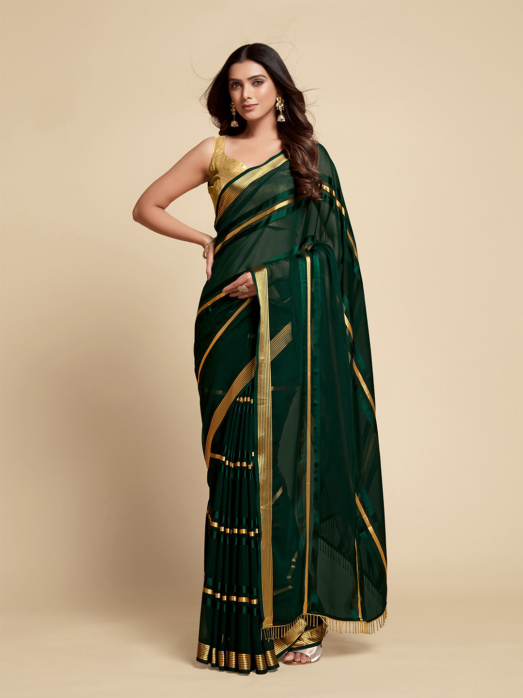

Sangria Striped Sarees, Green