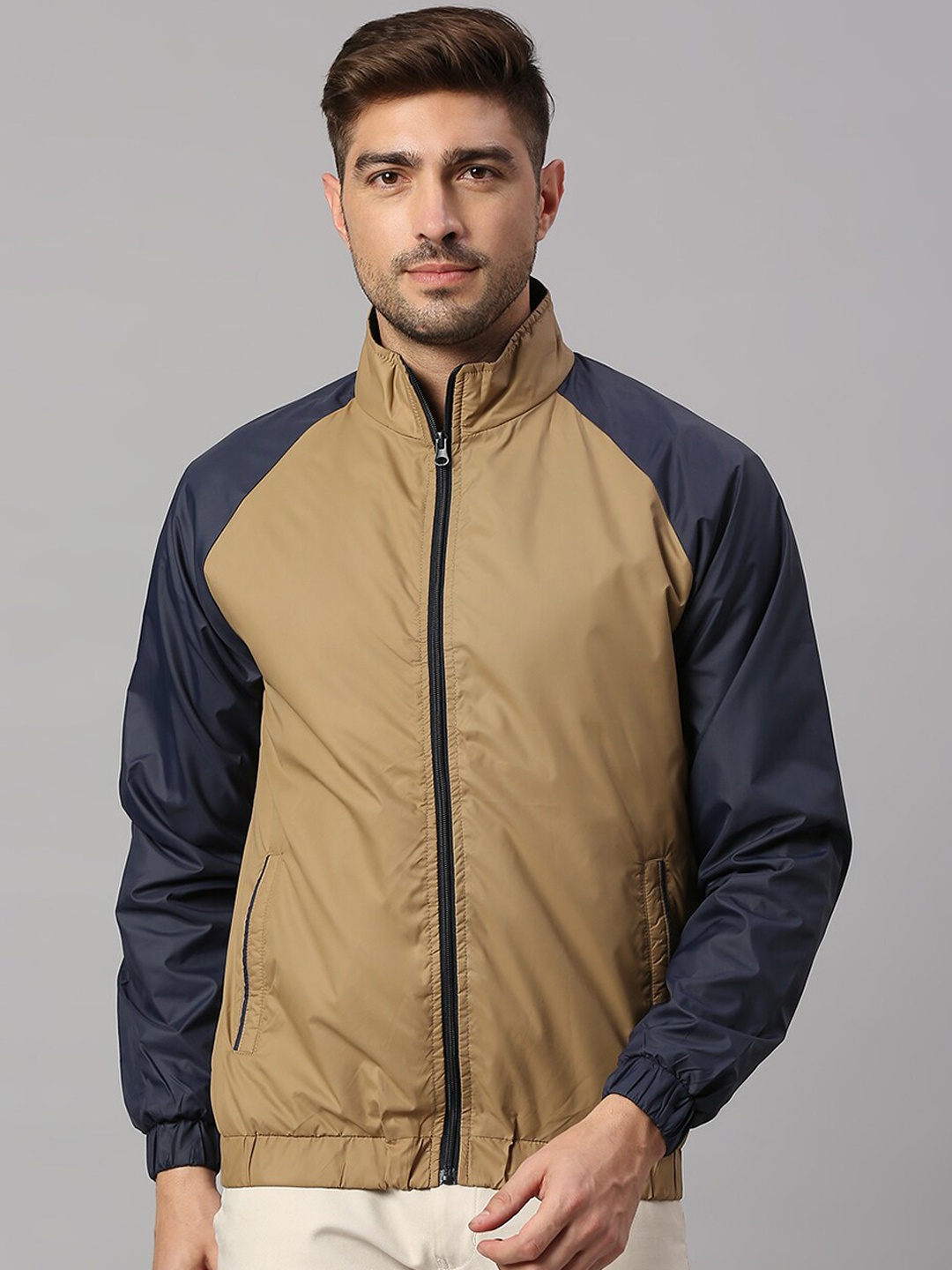 Dennis Lingo Men Colourblocked Outdoor Puffer Jacket, Brown